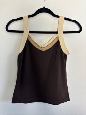Kasper Brown Tank Top with Cream Trim